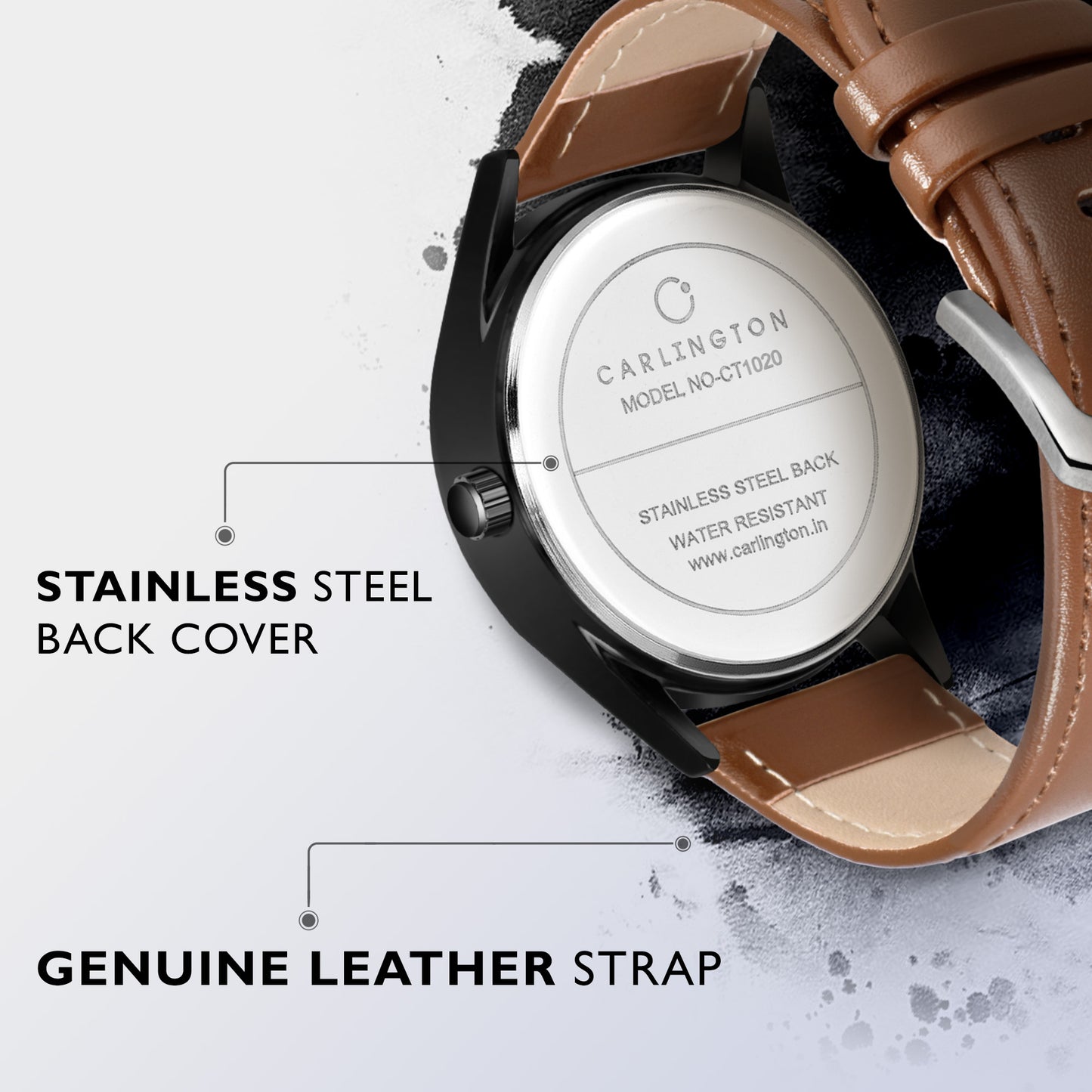 Carlington Elite CT1020 Water Resistant Leather Watch With Date Display- For Men