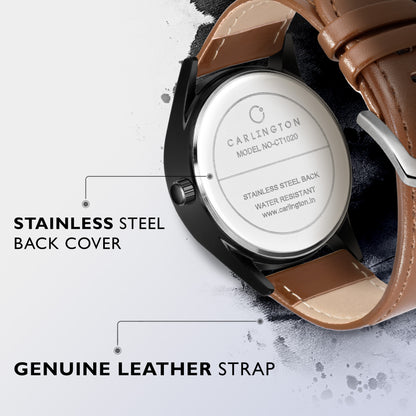 Carlington Elite CT1020 Water Resistant Leather Watch With Date Display- For Men