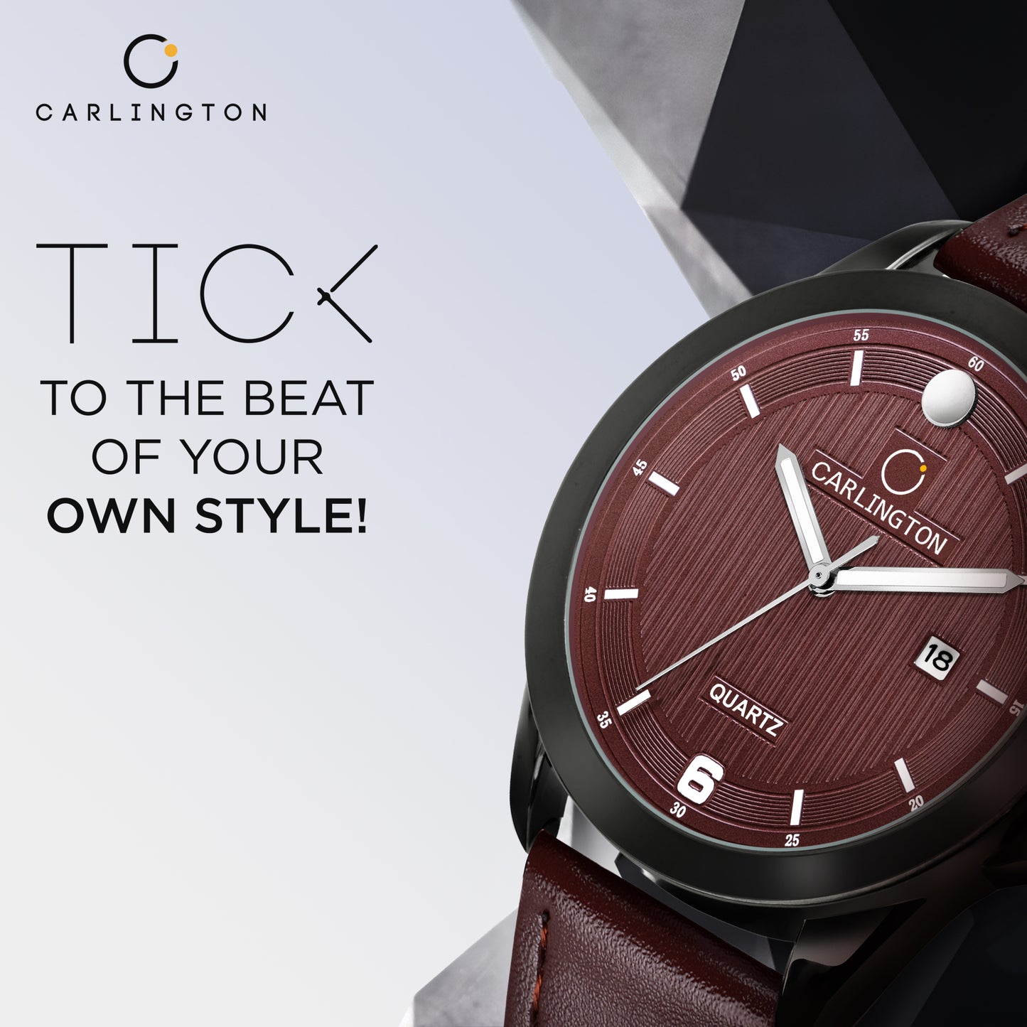 Carlington Elite Gents Water Resistant Genuine Leather Strap With Date Display
