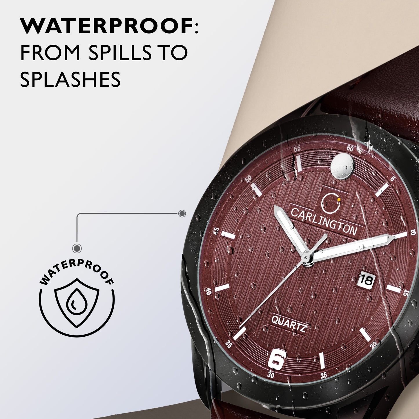 Carlington Elite Gents Water Resistant Genuine Leather Strap With Date Display