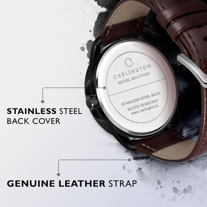 Carlington Elite Gents Water Resistant Genuine Leather Strap With Date Display