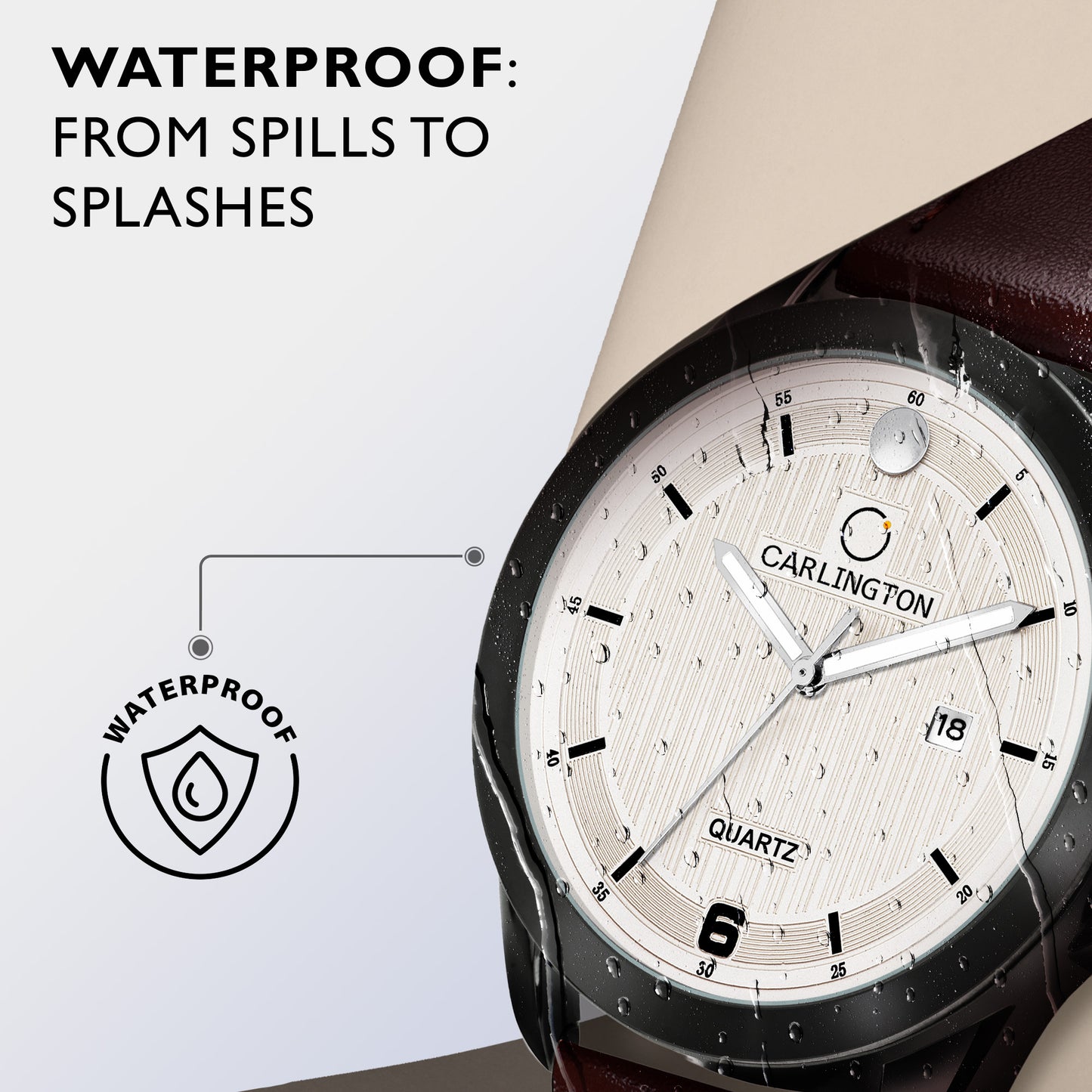 Carlington Elite Gents Water Resistant Genuine Leather Strap With Date Display