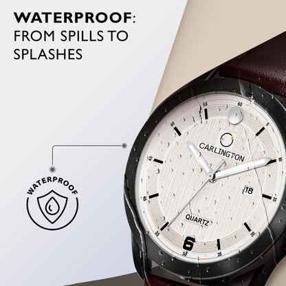 Carlington Elite Gents Water Resistant Genuine Leather Strap With Date Display