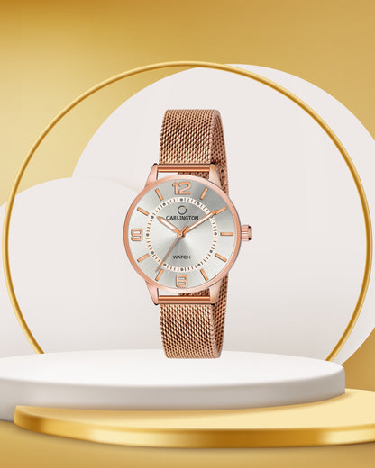 Carlington Elite Ladies Self Adjustable Mesh Strap Water Resistant Analog Watch - For Women CT2002