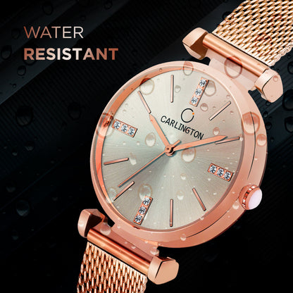 Carlington Elite Ladies Self Adjustable Mesh Strap Water Resistant Analog Watch - For Women CT2011