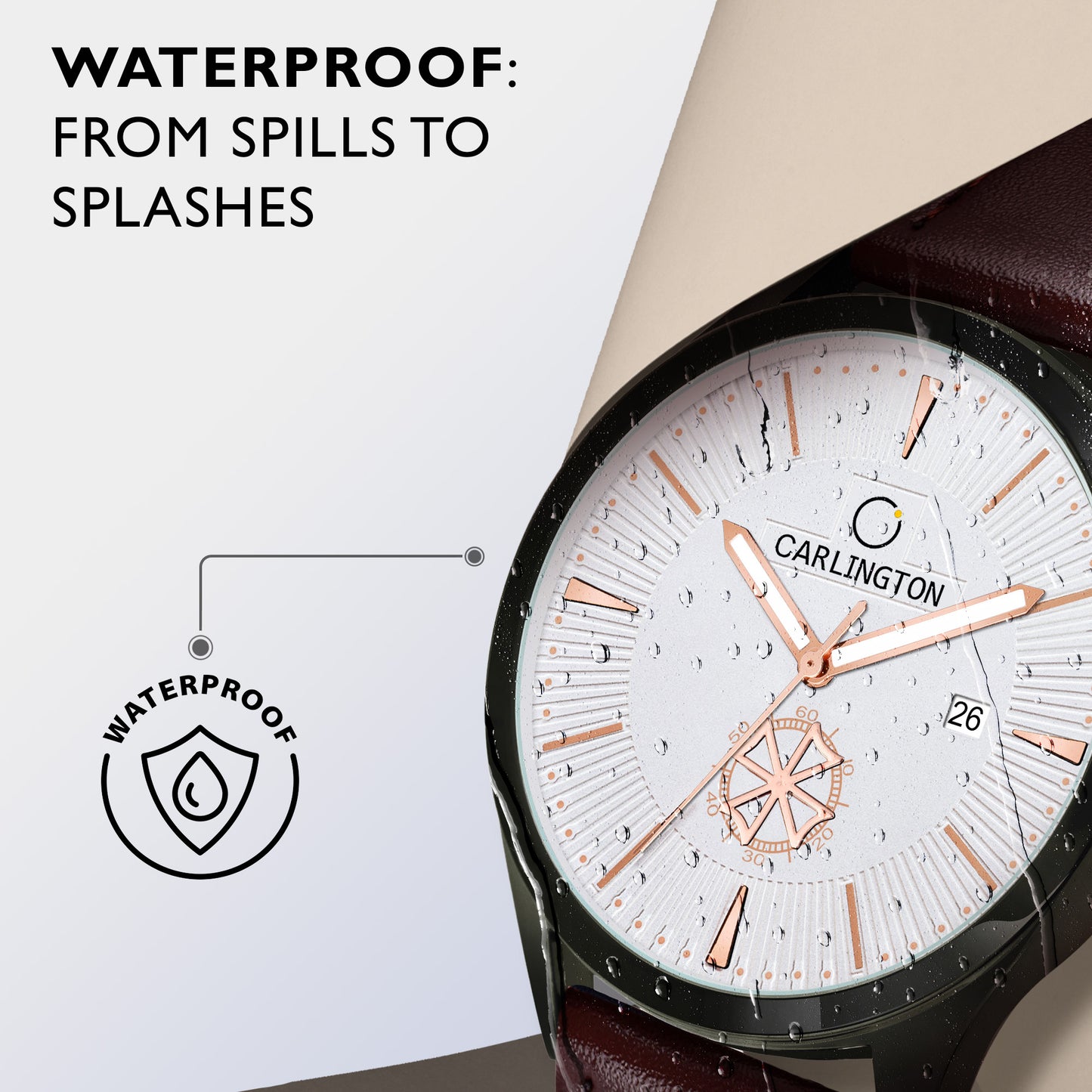 Carlington Elite CT1020 Water Resistant Leather Watch With Date Display- For Men