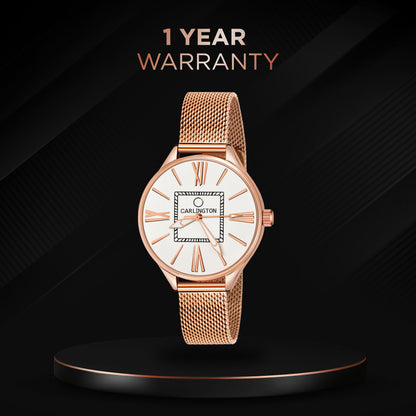 Carlington Elite Ladies Self Adjustable Mesh Strap Water Resistant Analog Watch - For Women CT2015