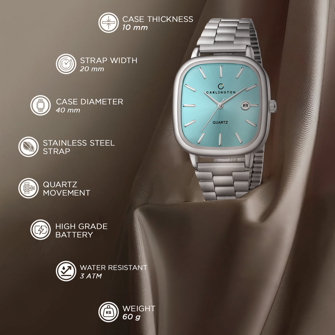 Carlington Classic Series Analog Men Wrist Watches with Stainless Steel Strap & Date Display | Premium Fashion Watches for Gents | CT - 5010