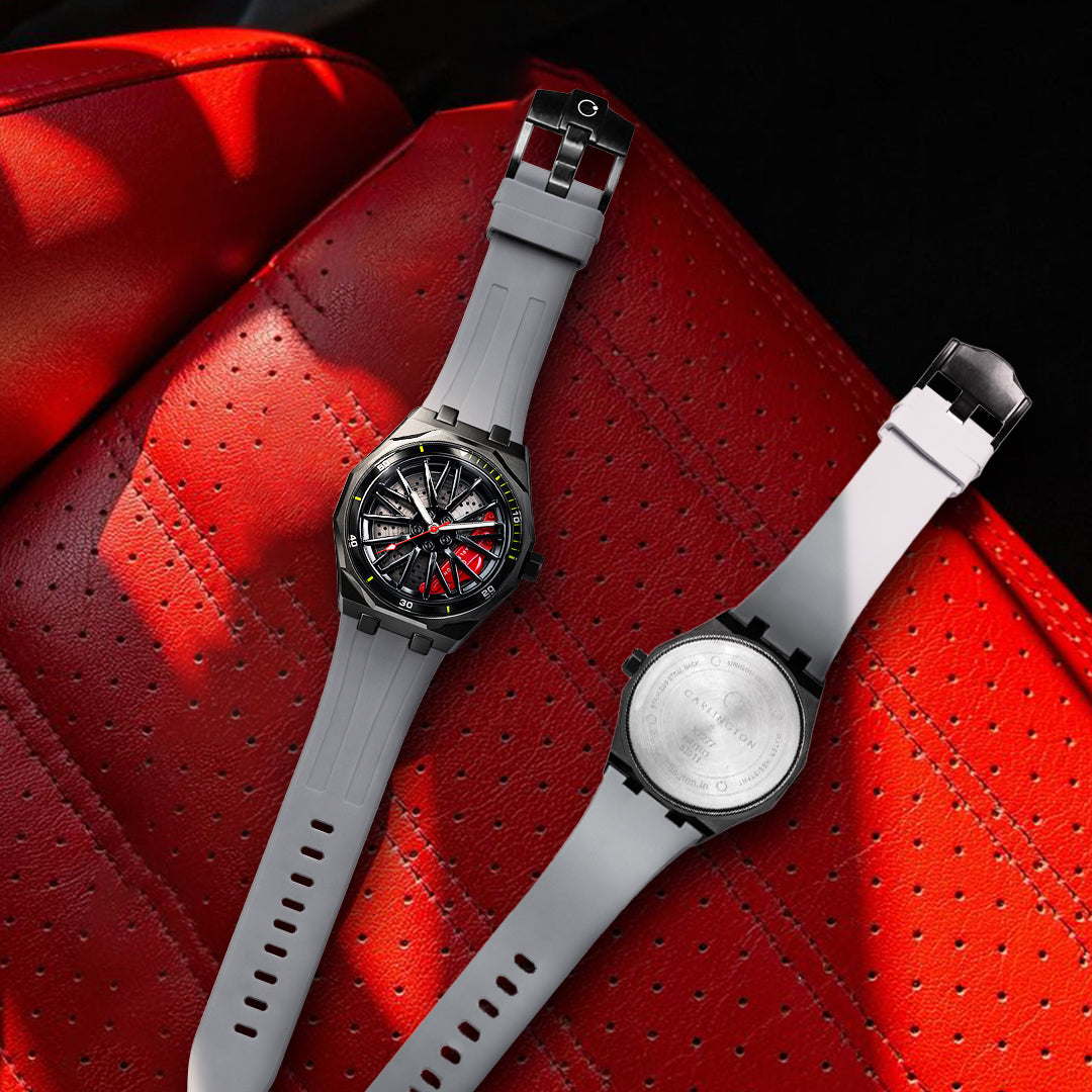 Carlington Nitro Series Analog Watches for Men | Unique Wheel Dial Design | Premium Silicone Strap | Stylish Sports Look | Quartz Movement Wrist Watches for Boys & Men_CT-7277 Grey