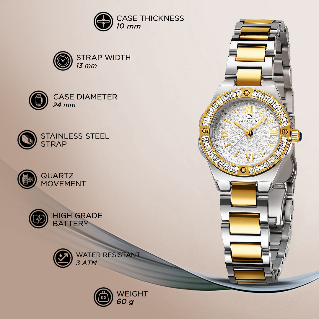 Carlington Diva Series Analog Women Wrist Watches with Stainless Steel Chain Strap | Premium Fashion Watches for Ladies | CT - 116