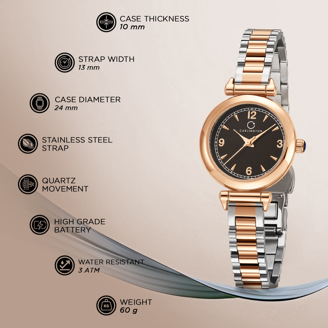 Carlington Diva Series Analog Women Wrist Watches with Stainless Steel Chain Strap | Premium Fashion Watches for Ladies | CT - 114