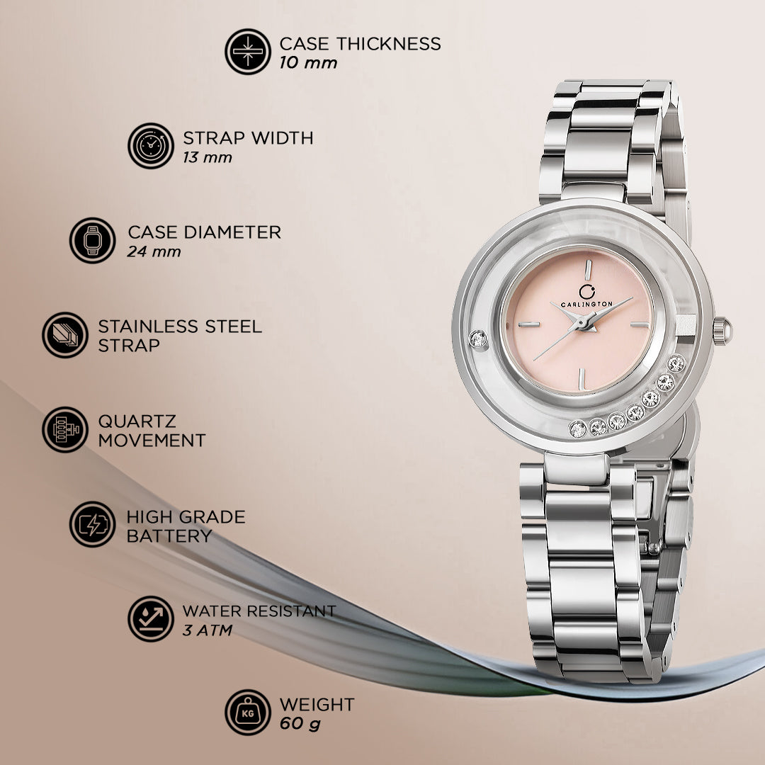 Carlington Diva Series Analog Women Wrist Watches with Stainless Steel Chain Strap | Premium Fashion Watches for Ladies | CT - 119