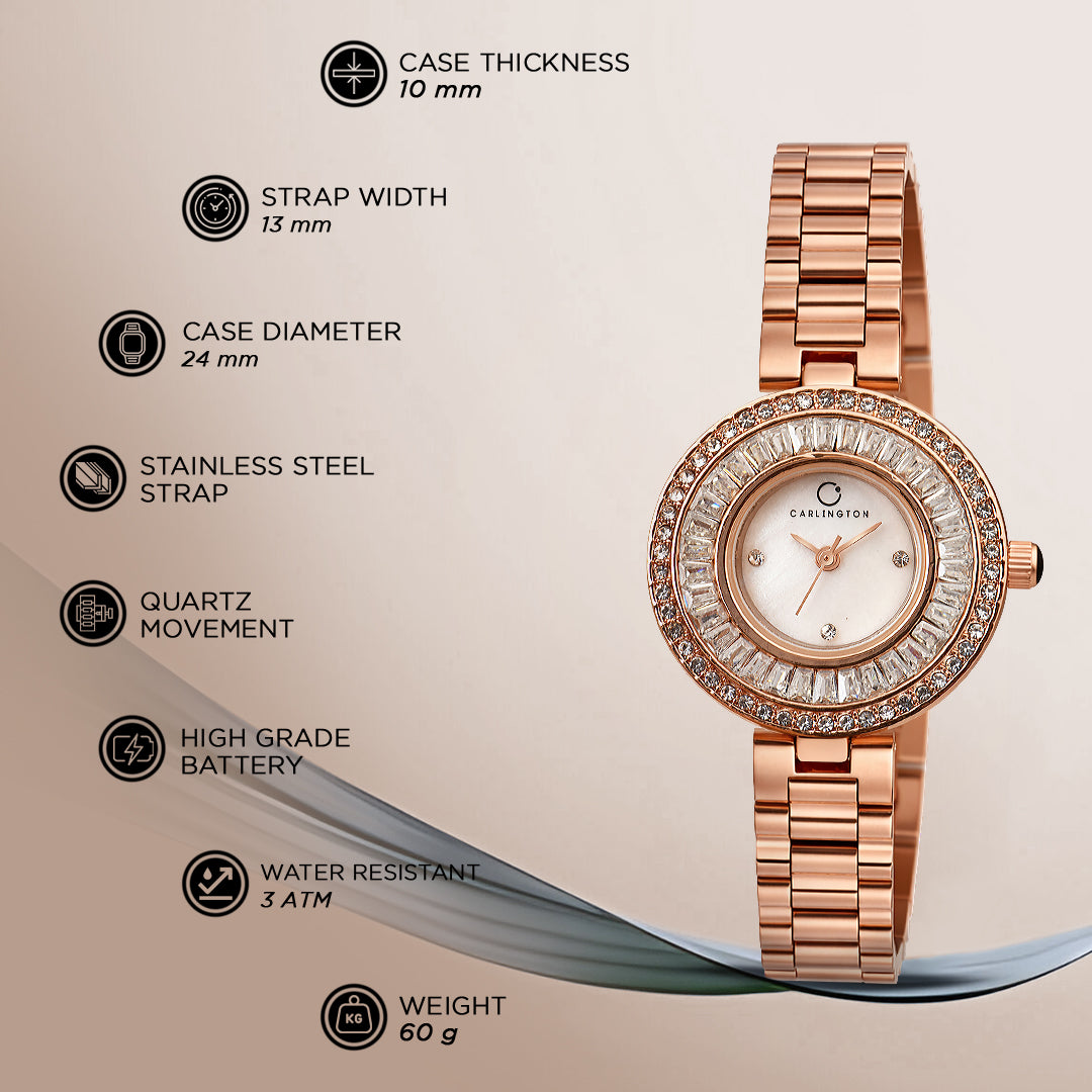 Carlington Diva Series Analog Women Wrist Watches with Stainless Steel Chain Strap | Premium Fashion Watches for Ladies | CT - 117