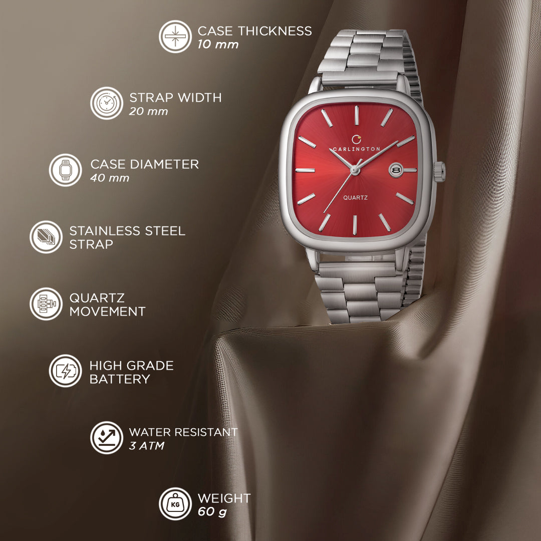 Carlington Classic Series Analog Men Wrist Watches with Stainless Steel Strap & Date Display | Premium Fashion Watches for Gents | CT - 5010