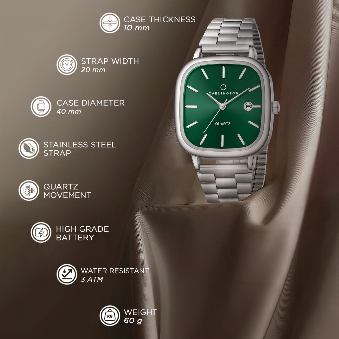 Carlington Classic Series Analog Men Wrist Watches with Stainless Steel Strap & Date Display | Premium Fashion Watches for Gents | CT - 5010