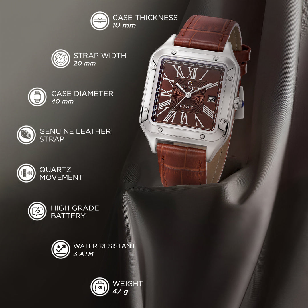 Carlington Meridian Series Analog Men Wrist Watches with Premium Leather Belt Strap | Premium Fashion Watches for Gents | CT - 4050
