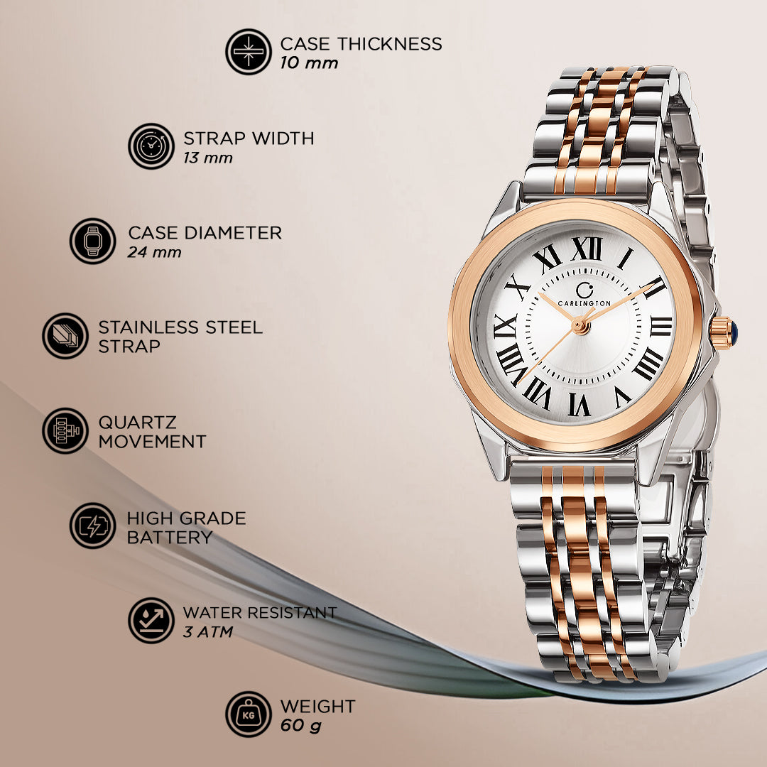 Carlington Diva Series Analog Women Wrist Watches with Stainless Steel Chain Strap | Premium Fashion Watches for Ladies | CT - 104