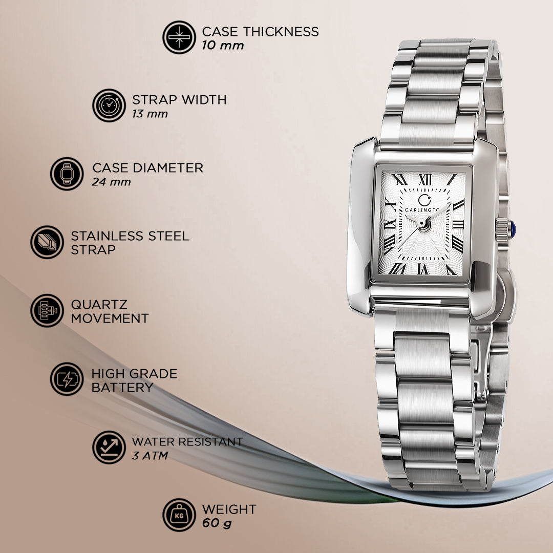 Carlington Diva Series Analog Women Wrist Watches with Stainless Steel Chain Strap | Premium Fashion Watches for Ladies | CT - 113