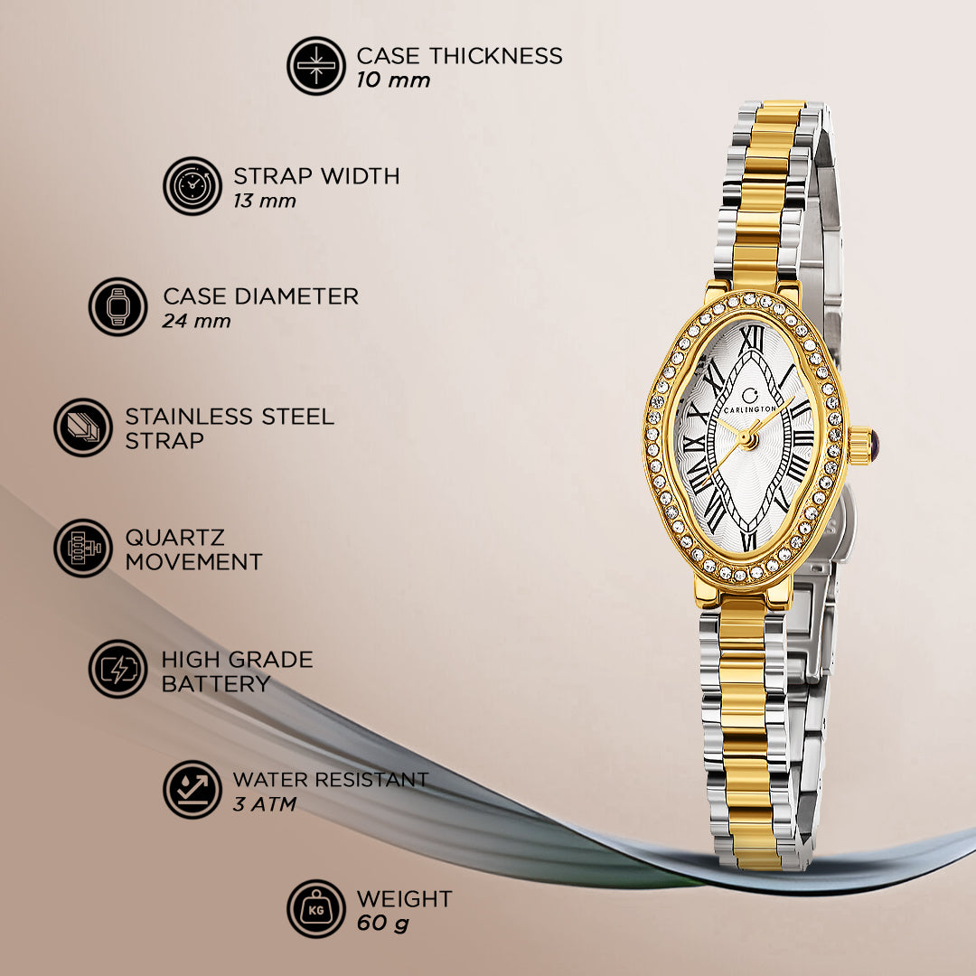 Carlington Diva Series Analog Women Wrist Watches with Stainless Steel Chain Strap | Premium Fashion Watches for Ladies | CT - 120