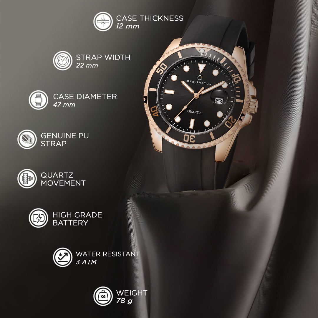 Carlington Meridian Series Analog Men Wrist Watches with Premium PU Belt Strap & Date Display | Fashion Watches for Gents | CT - 4030