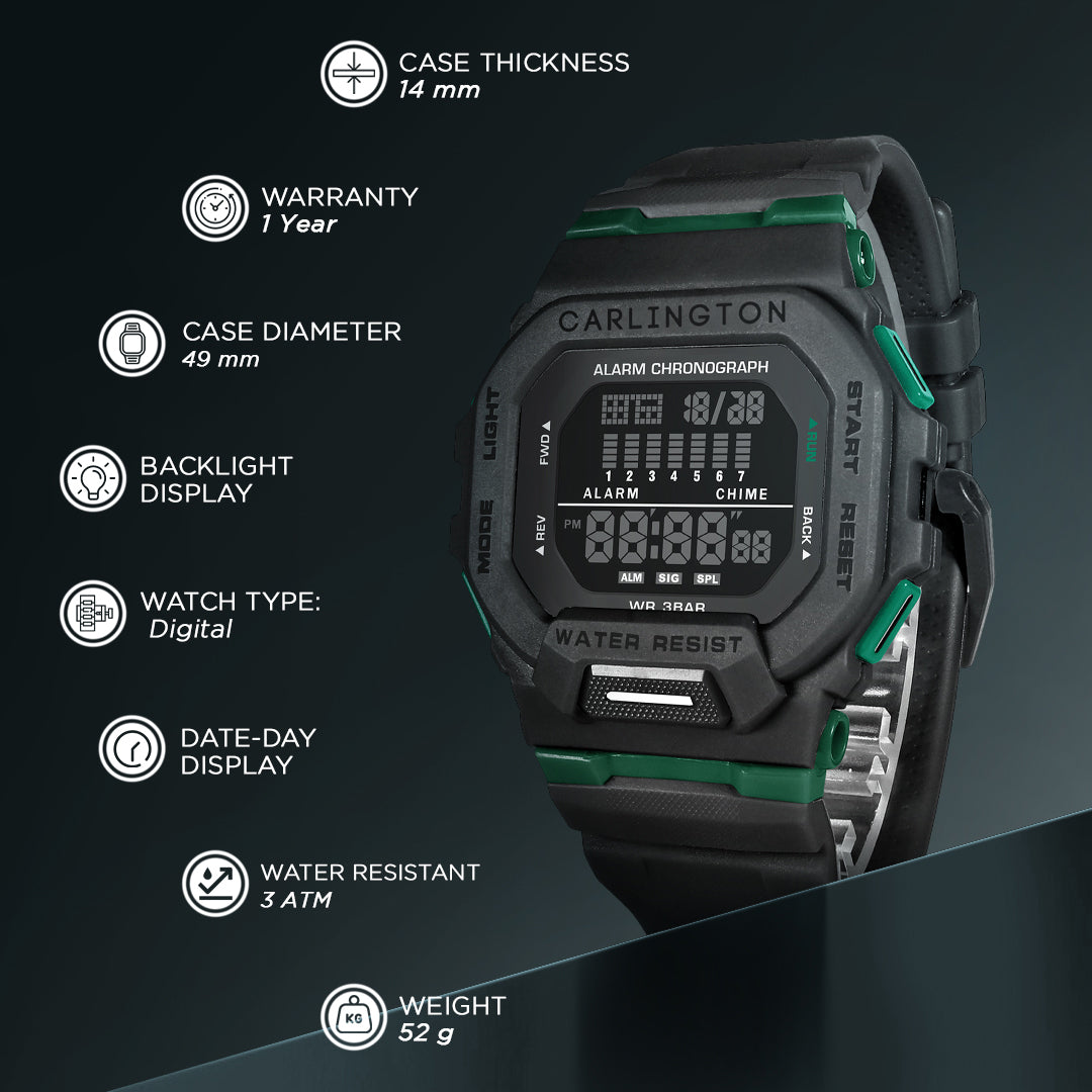Carlington Digital Sports Watch, Dual Time, Alarm, Calendar, Stopwatch, Water-Resistant, Shock-Resistant, Back Light Display. The Perfect Watch for Men - CT 2106