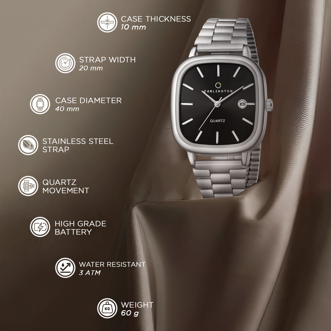 Carlington Classic Series Analog Men Wrist Watches with Stainless Steel Strap & Date Display | Premium Fashion Watches for Gents | CT - 5010