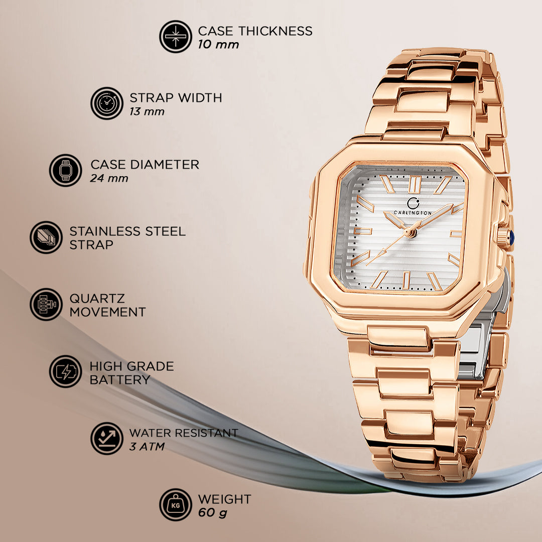 Carlington Diva Series Analog Women Wrist Watches with Stainless Steel Chain Strap | Premium Fashion Watches for Ladies | CT - 103