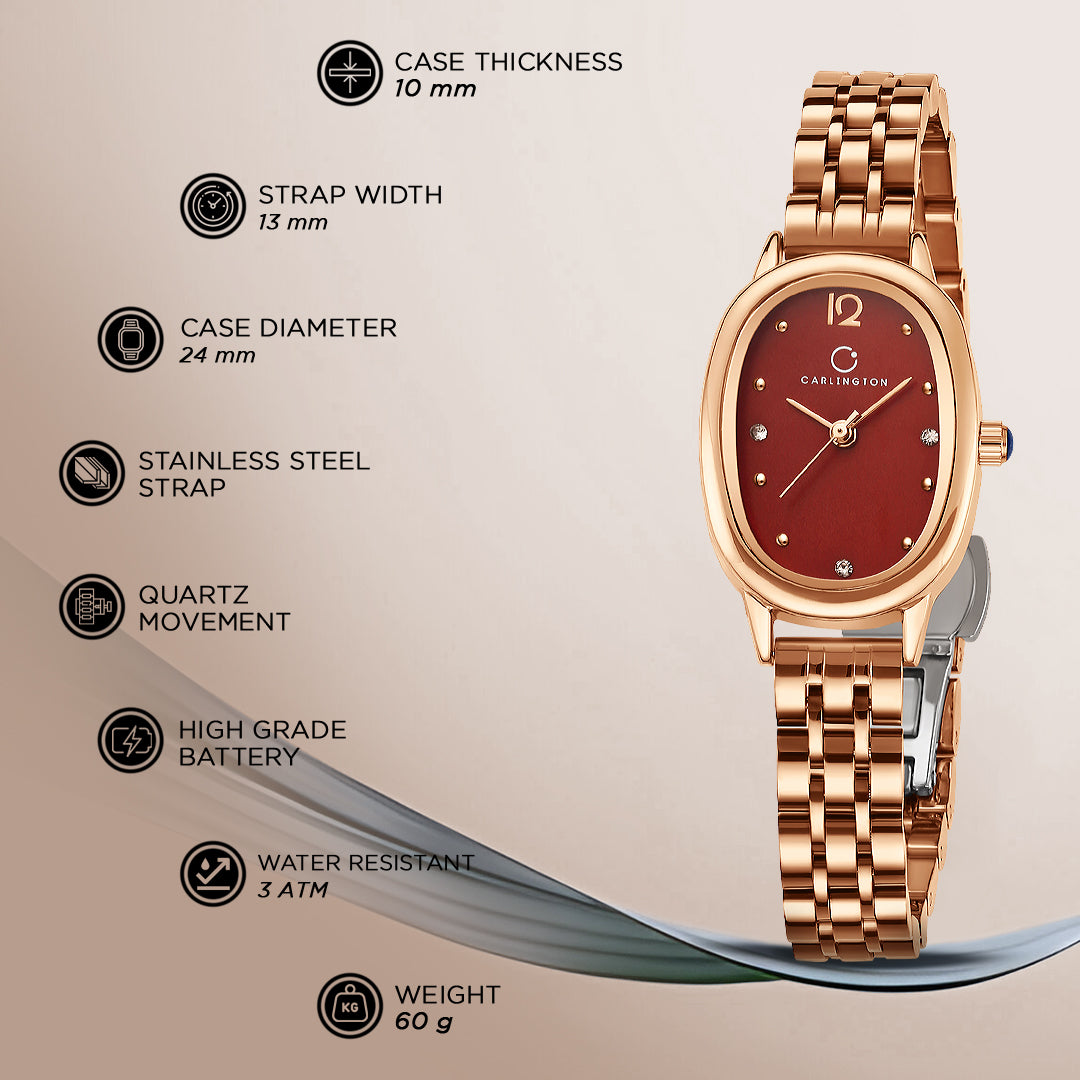 Carlington Diva Series Analog Women Wrist Watches with Stainless Steel Chain Strap | Premium Fashion Watches for Ladies | CT - 105