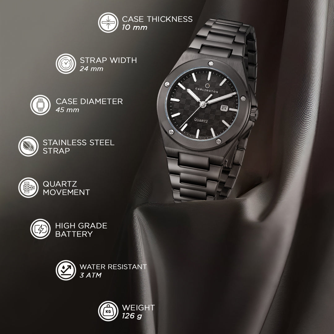 Carlington Meridian Series Analog Men Wrist Watches with Stainless Steel Chain Strap & Date Display | Fashion Watches for Gents | CT - 4020