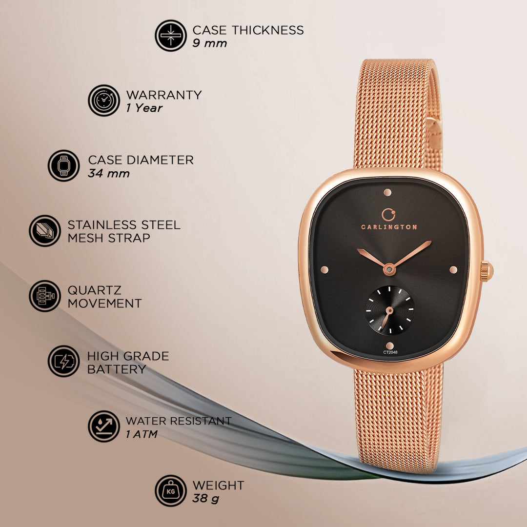 Carlington Iconic 2048 Analog Watches for Women with Premium mesh Strap, Scratch-Resistant Dial, and Water-Resistant Body – Elegant Watches for Women and Girls