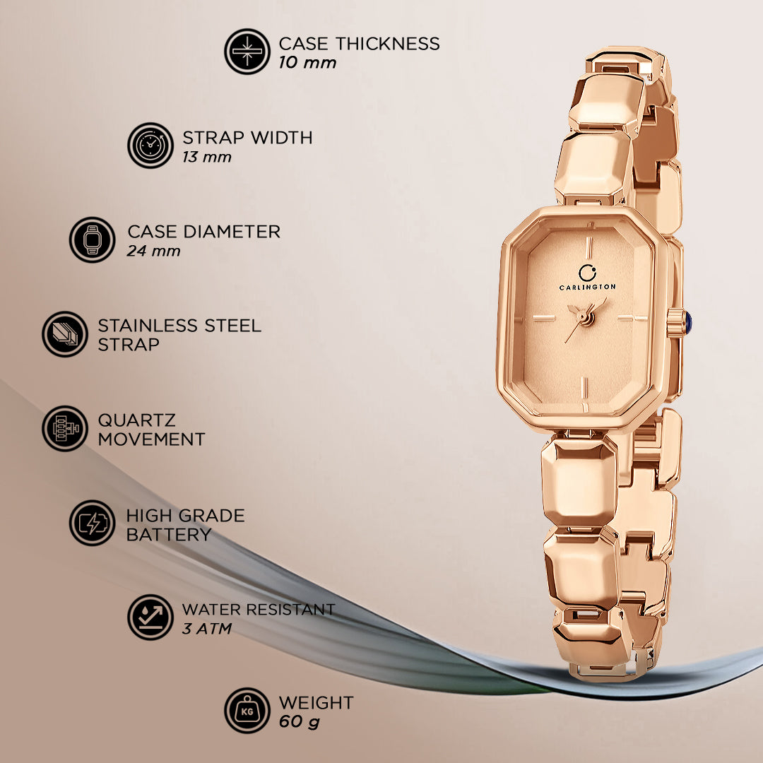 Carlington Diva Series Analog Women Wrist Watches with Stainless Steel Chain Strap | Premium Fashion Watches for Ladies | CT - 118