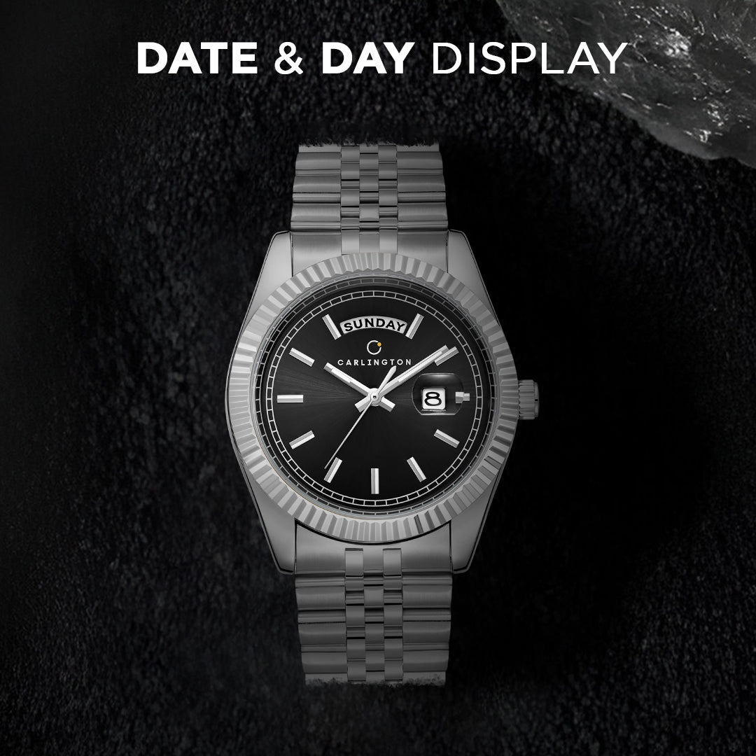 Carlington Analog Gents Watches with Stainless Steel Chain Strap | Day and Date Display | Premium Gift Watches for Men – Stylish Casual & Formal Wrist Watch - CT 8888