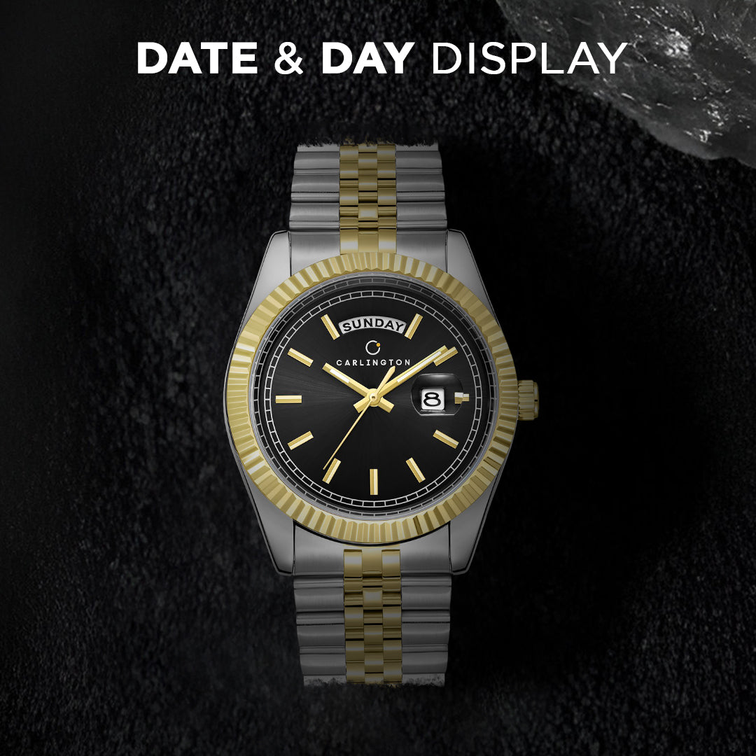 Carlington Analog Gents Watches with Stainless Steel Chain Strap | Day and Date Display | Premium Gift Watches for Men – Stylish Casual & Formal Wrist Watch - CT 8888