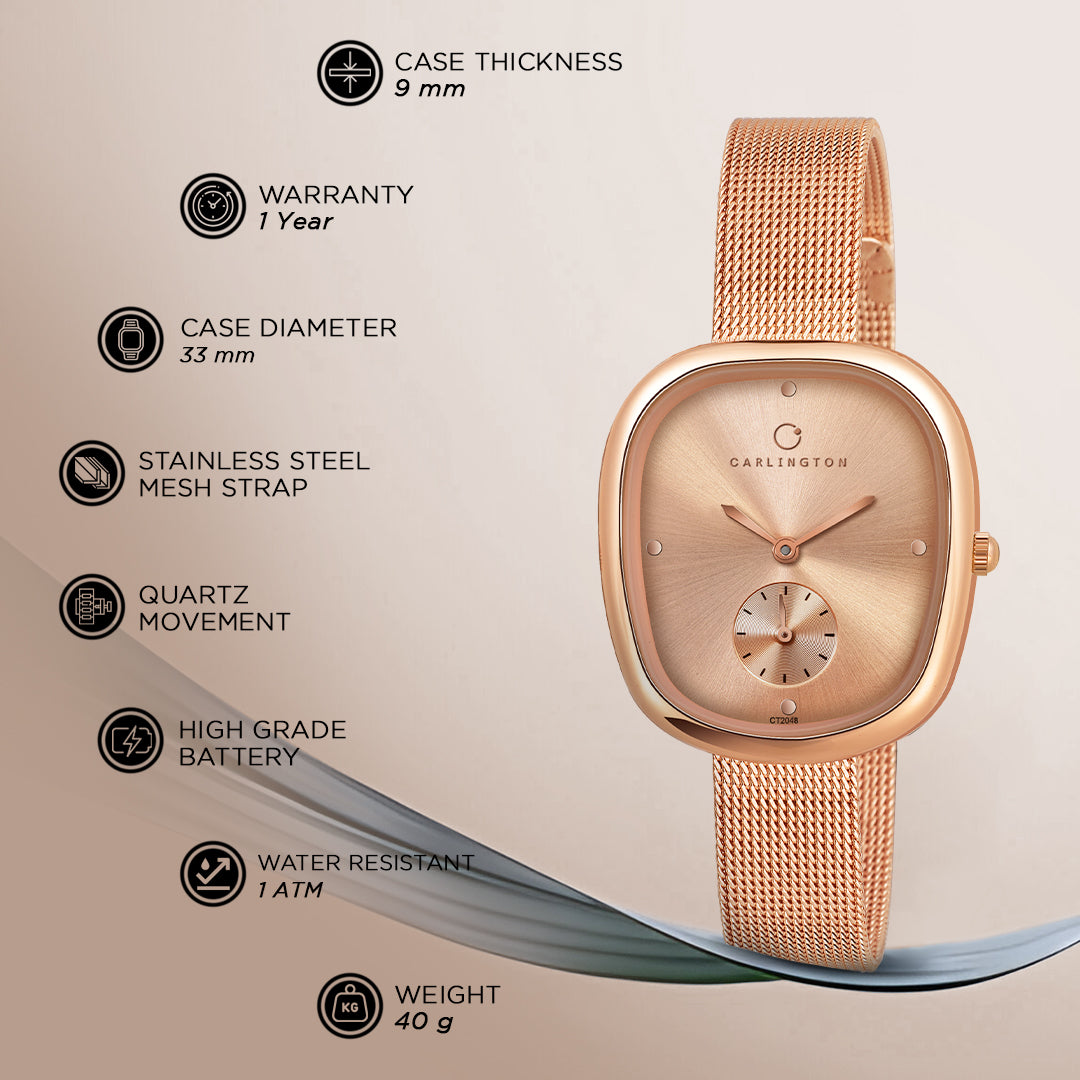 Carlington Iconic 2048 Analog Watches for Women with Premium mesh Strap, Scratch-Resistant Dial, and Water-Resistant Body – Elegant Watches for Women and Girls