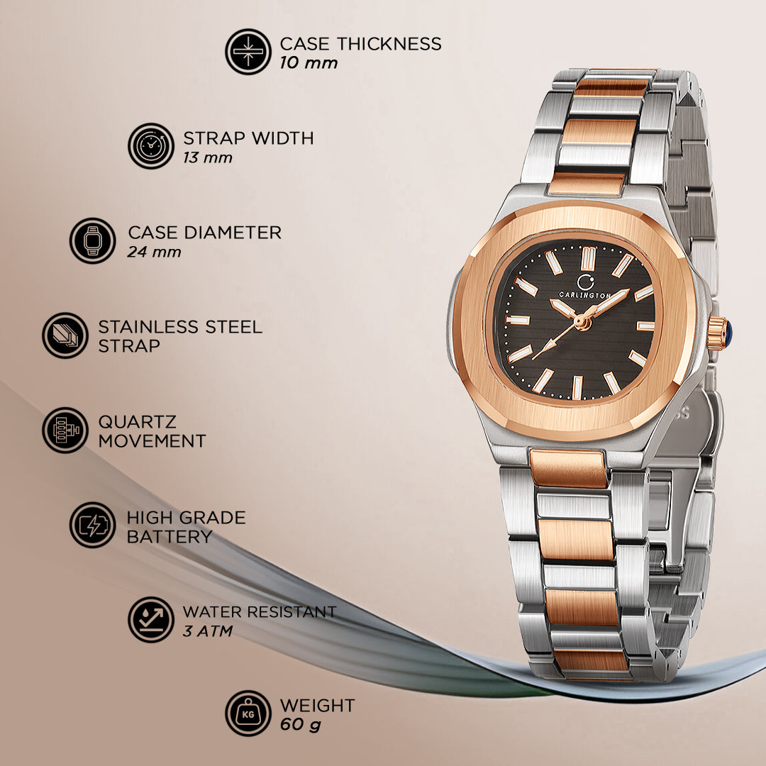 Carlington Diva Series Analog Women Wrist Watches with Stainless Steel Chain Strap | Premium Fashion Watches for Ladies | CT - 102