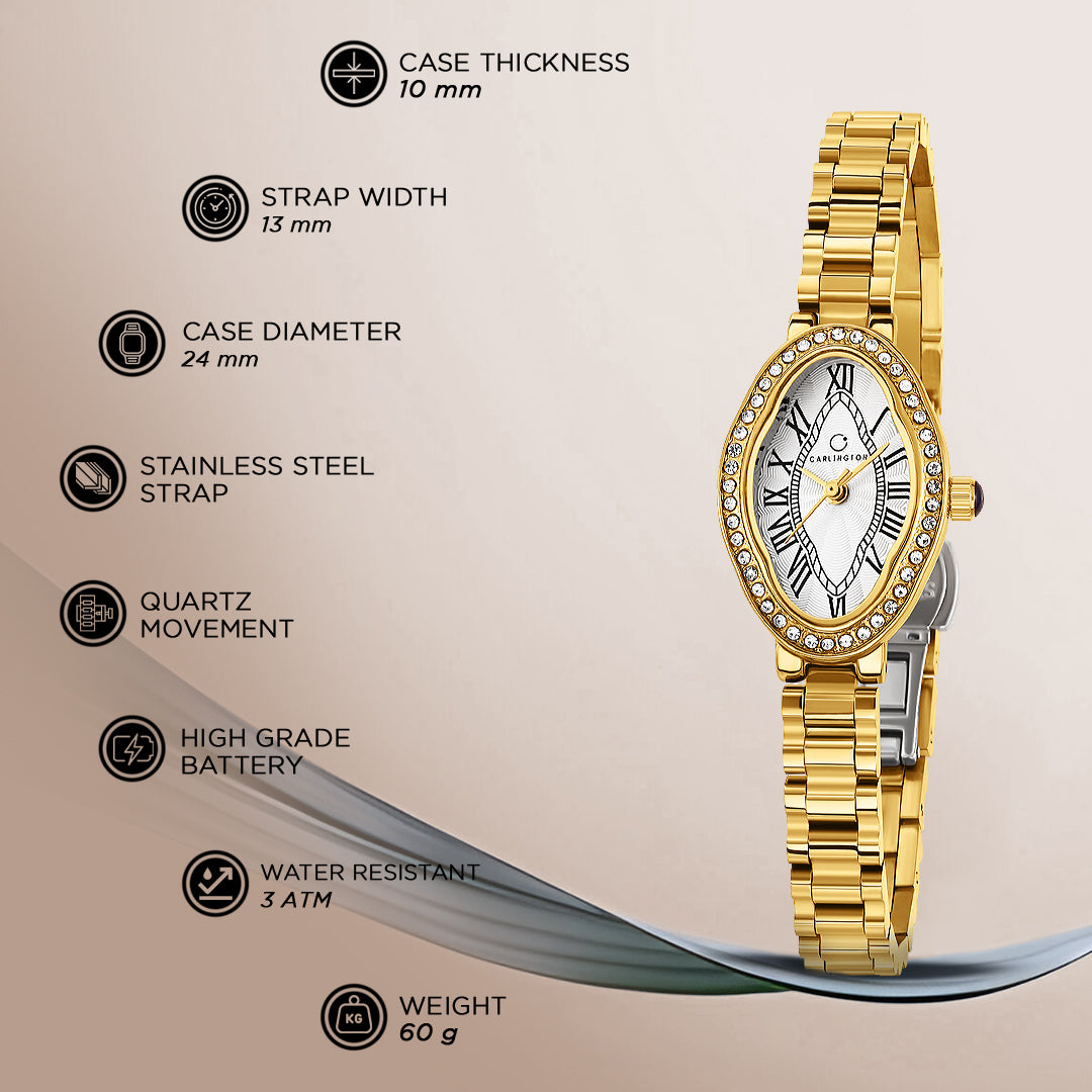 Carlington Diva Series Analog Women Wrist Watches with Stainless Steel Chain Strap | Premium Fashion Watches for Ladies | CT - 120