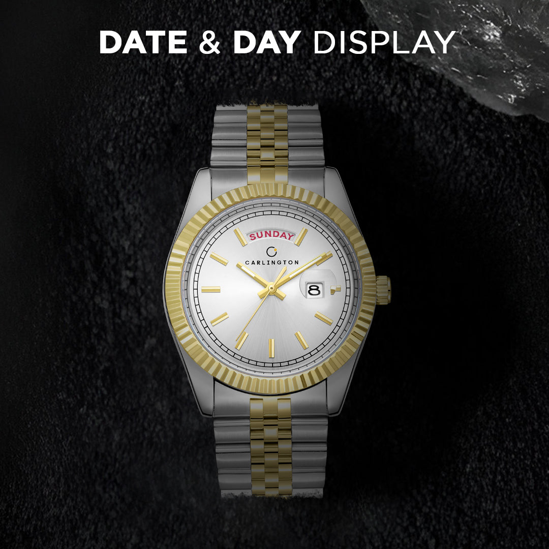 Carlington Analog Gents Watches with Stainless Steel Chain Strap | Day and Date Display | Premium Gift Watches for Men – Stylish Casual & Formal Wrist Watch - CT 8888