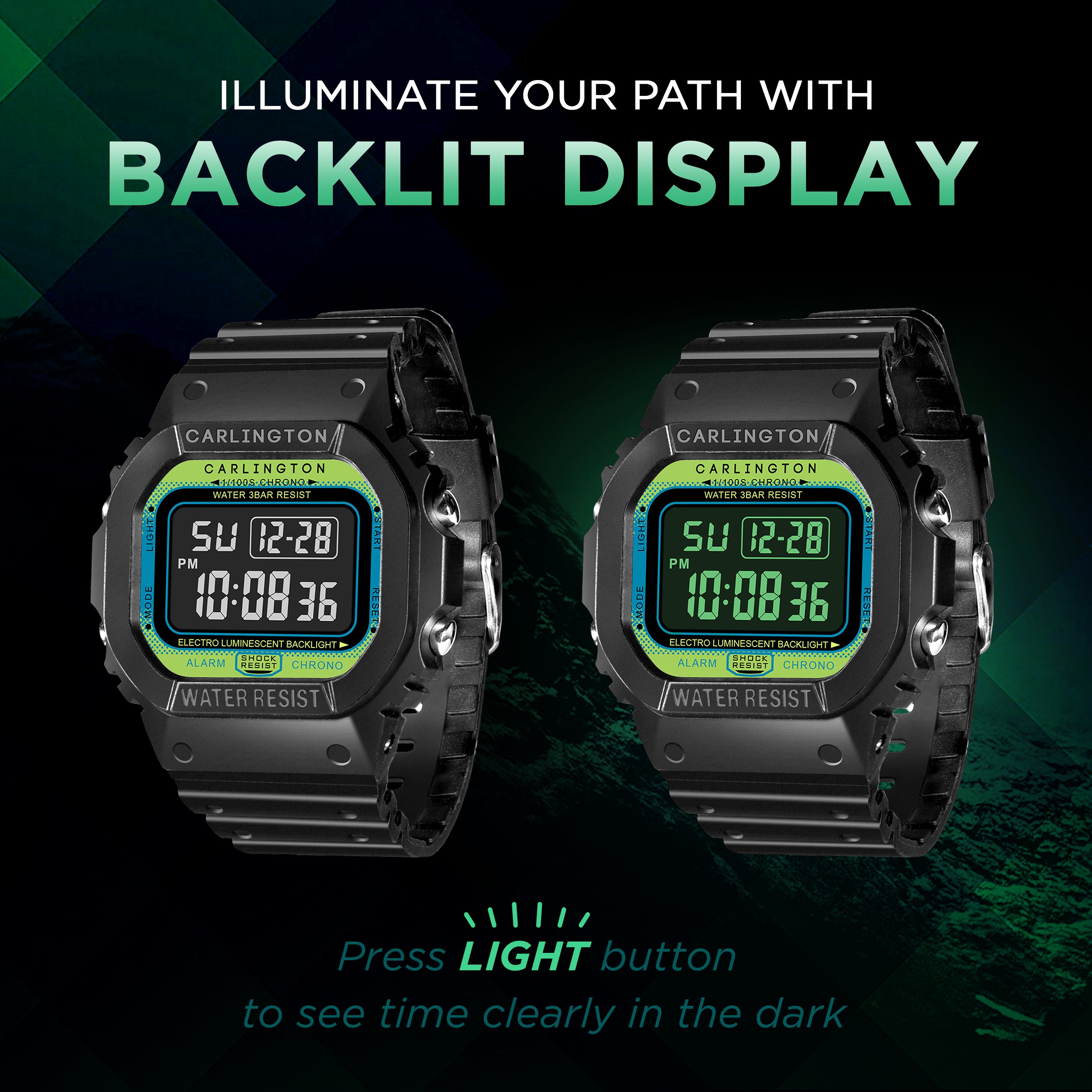 Carlington Digital Sports Watch Dual Time, Alarm, Calendar, Stopwatch, Water-Resistant, Shock-Resistant, Back Light Display. The Perfect Watch for Men - CT 1801