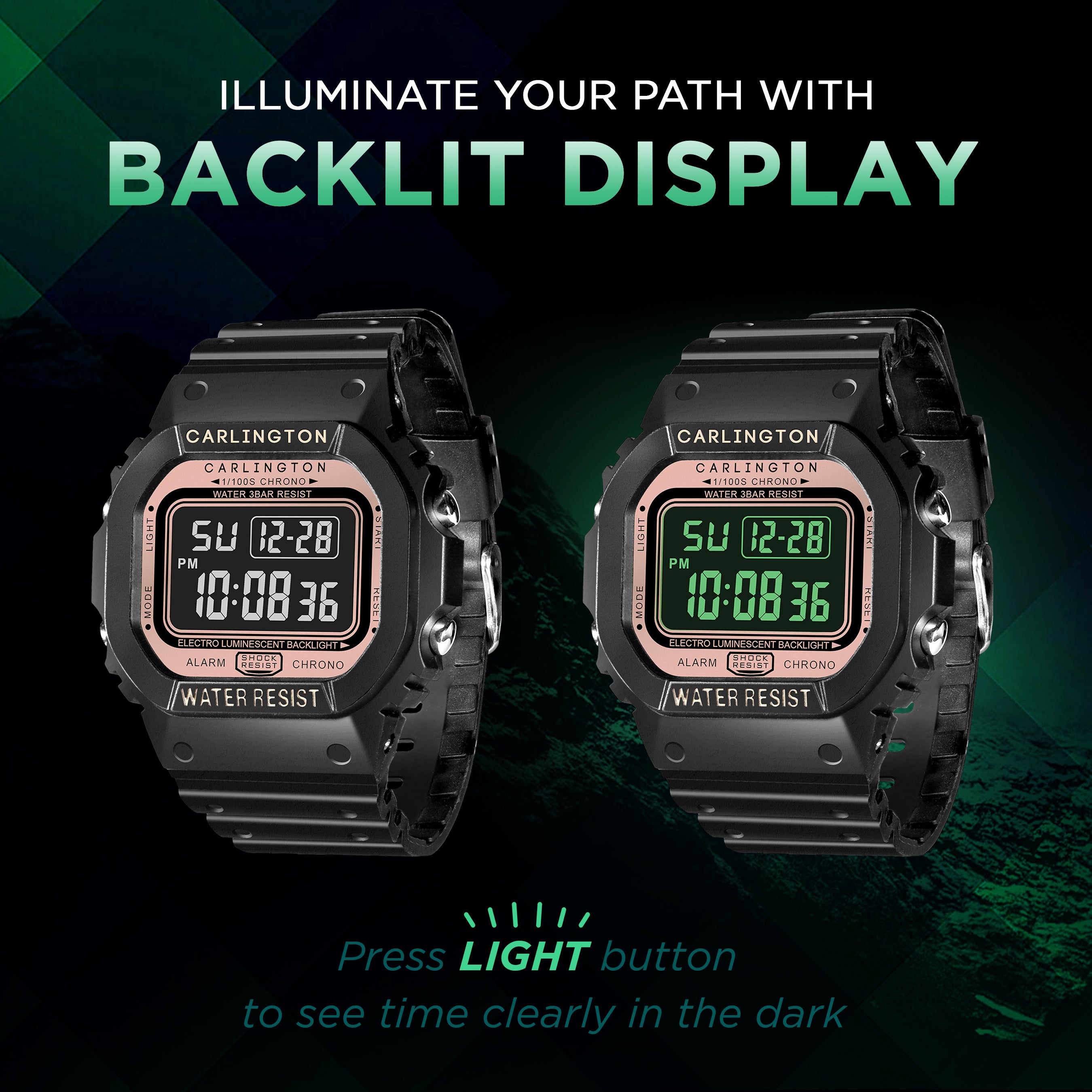 Carlington Digital Sports Watch Dual Time, Alarm, Calendar, Stopwatch, Water-Resistant, Shock-Resistant, Back Light Display. The Perfect Watch for Men - CT 1801