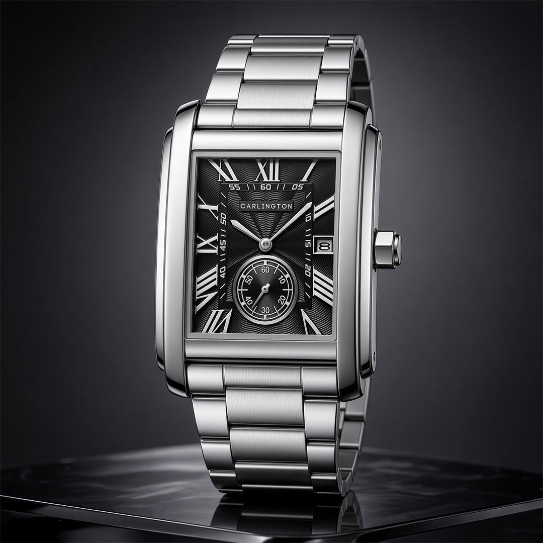 Carlington MERIDIAN 4070 Steel Black – Premium Men's Luxury Rectangular Analog Quartz Watch