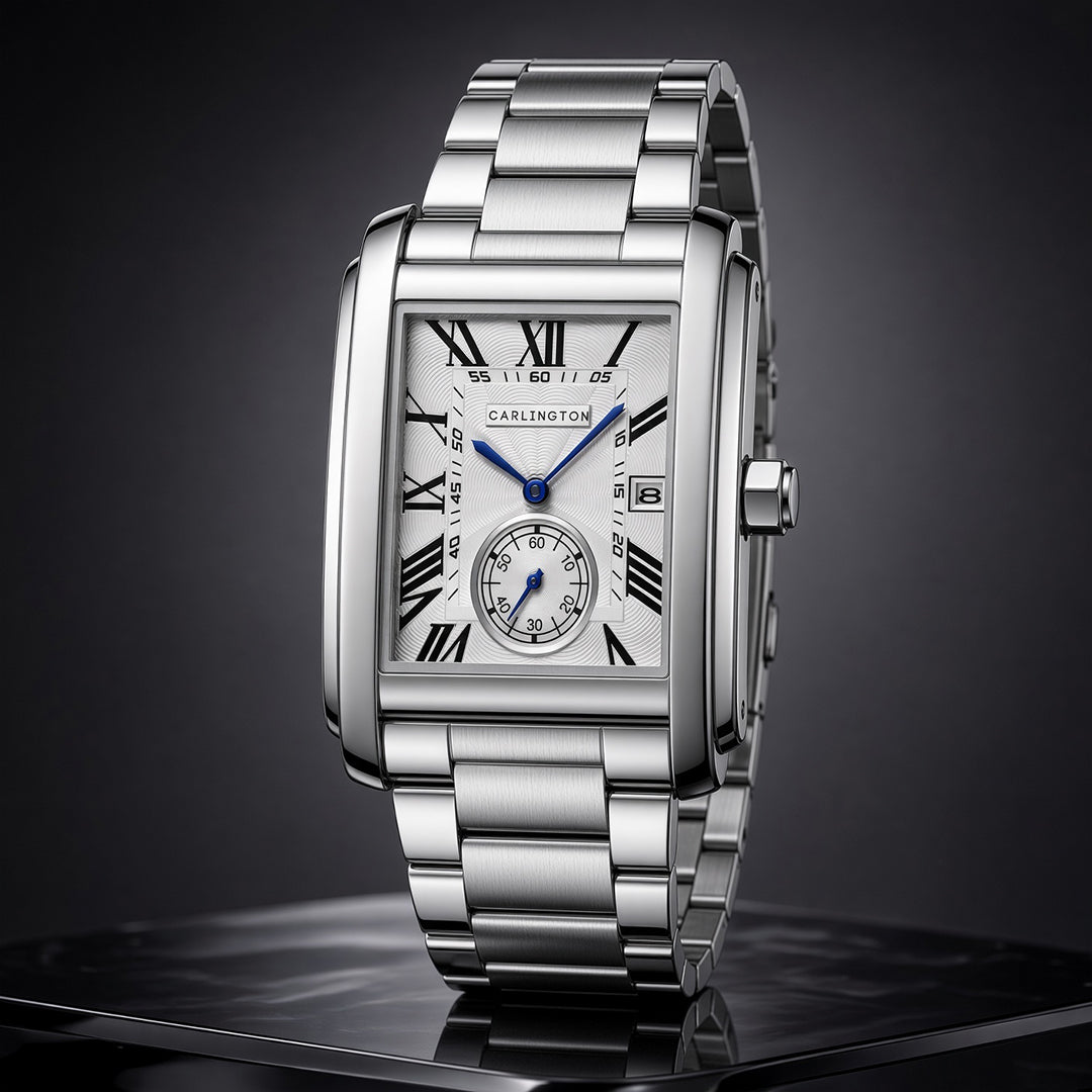 Carlington MERIDIAN 4070 Steel White – Premium Men's Luxury Rectangular Analog Quartz Watch