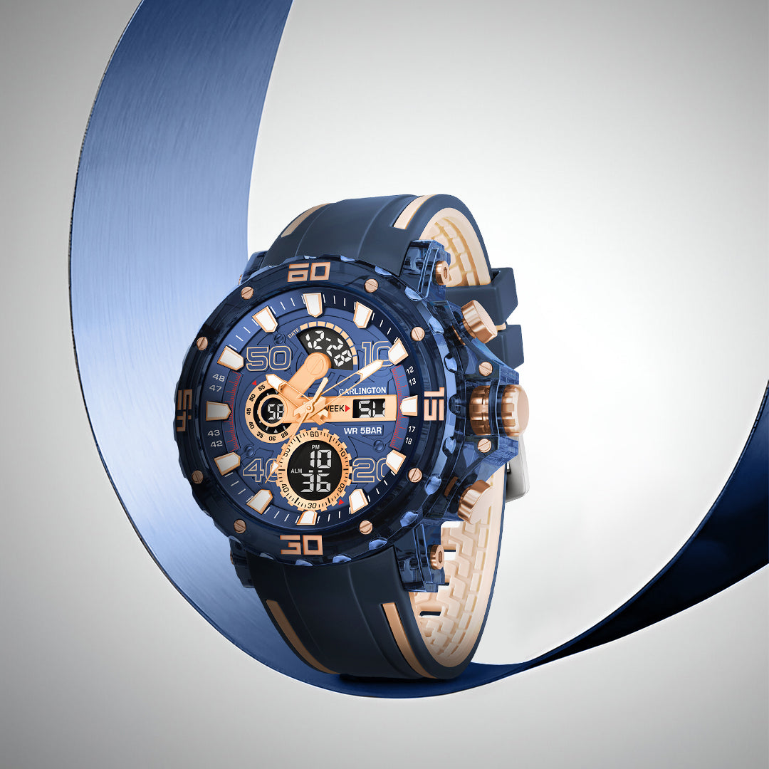 Carlington Velocity Series Analog-Digital Sports Watches for Men and Boys with Alarm, Stopwatch, Backlit Display, Dualtime, Silicone Rubber Strap, Water & Shock Resiatant - CT_8136