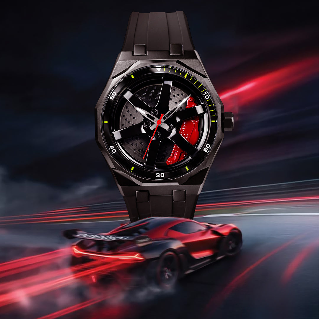 Carlington Nitro Series Analog Watches for Men | Unique Wheel Dial Design | Premium Silicone Strap | Stylish Sports Look | Quartz Movement Wrist Watches for Boys & Men_CT-7277 Black