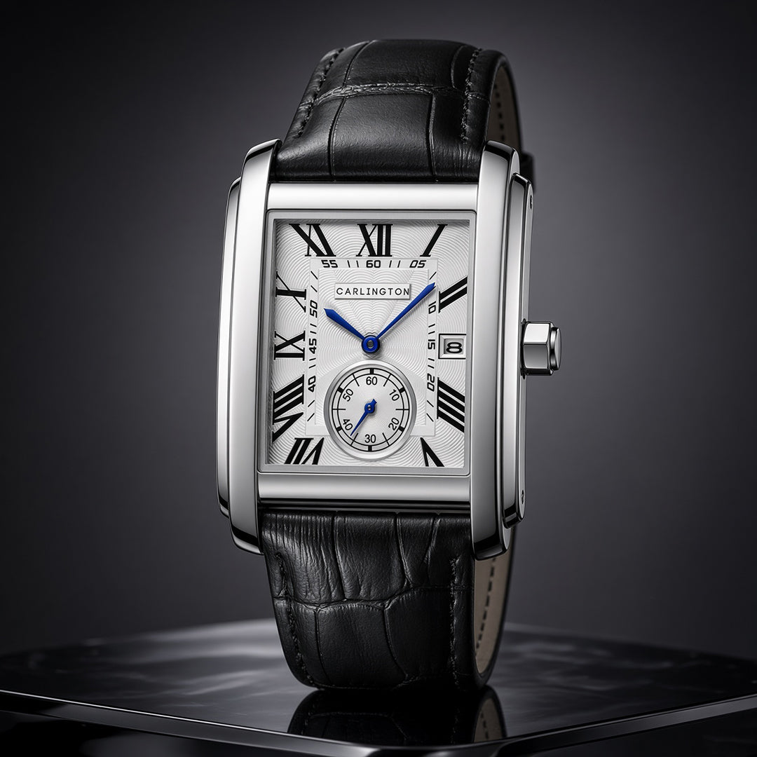 Carlington MERIDIAN 4070 White Black – Premium Men's Luxury Rectangular Analog Quartz Watch