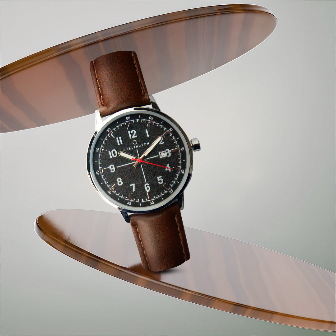 Carlington Aristocrat Series Analog Date Watches for Men with Premium Leather Strap - CT 1075