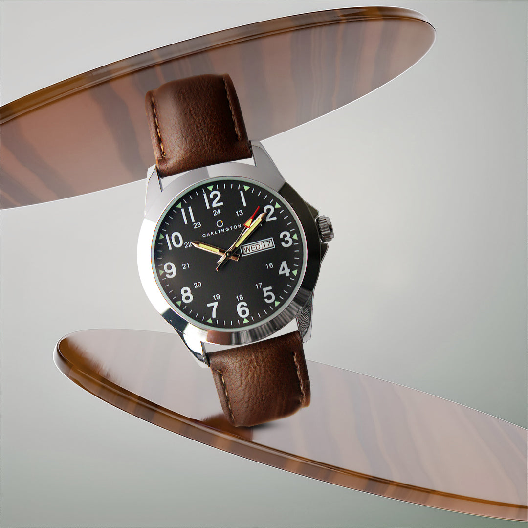 Carlington Aristocrat Series Analog Day & Date Watches for Men with Premium Leather Strap - CT 1073