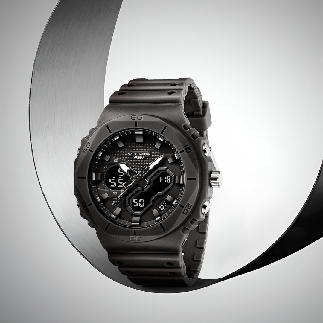 Carlington Velocity Series Analog-Digital Sports Watches for Men and Boys with Alarm, Stopwatch, Backlit Display, Dualtime, Silicone Rubber Strap, Water & Shock Resiatant - CT_8120