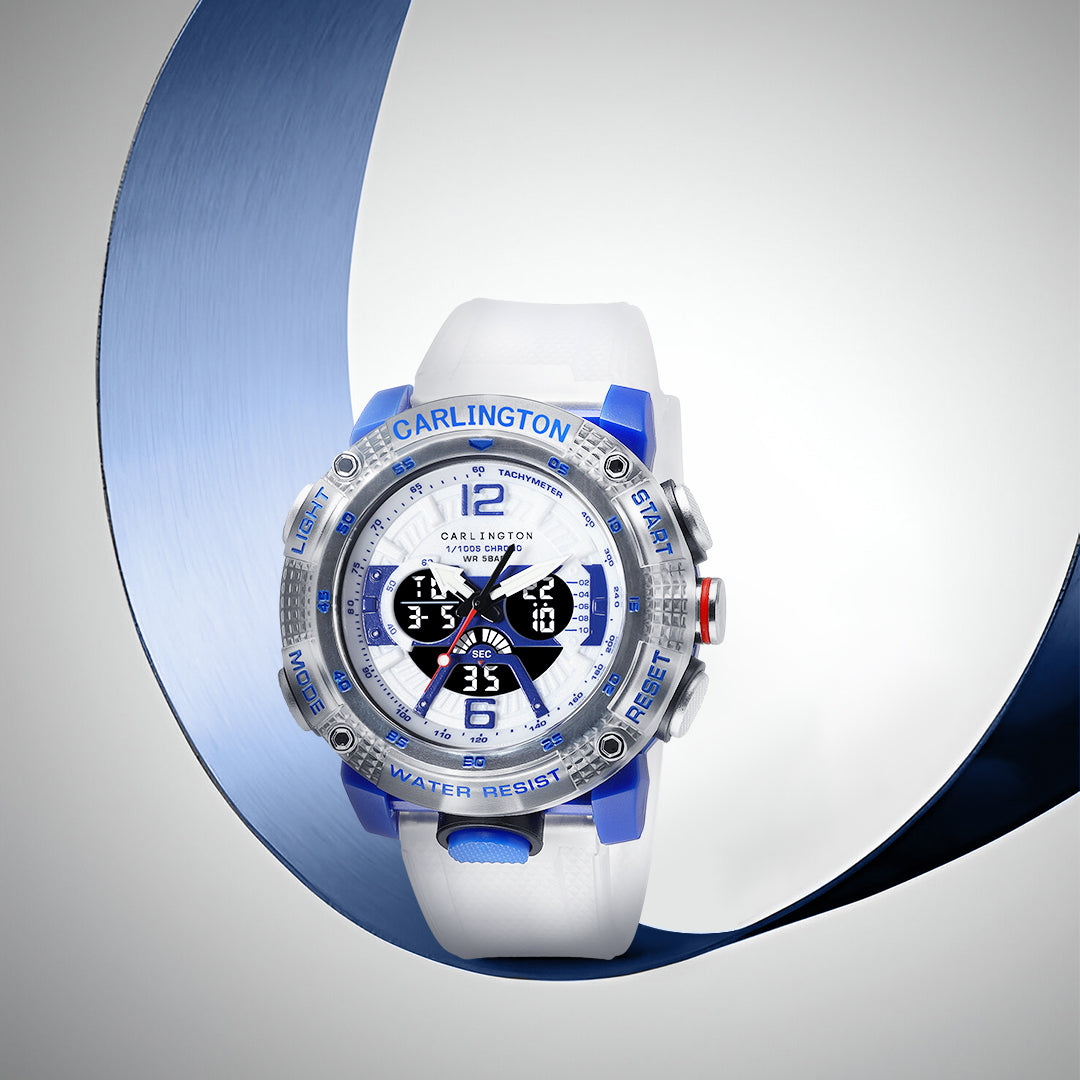 Carlington Velocity Series Analog-Digital Sports Watches for Men and Boys with Alarm, Stopwatch, Backlit Display, Dualtime, Silicone Rubber Strap, Water & Shock Resiatant - CT_8058