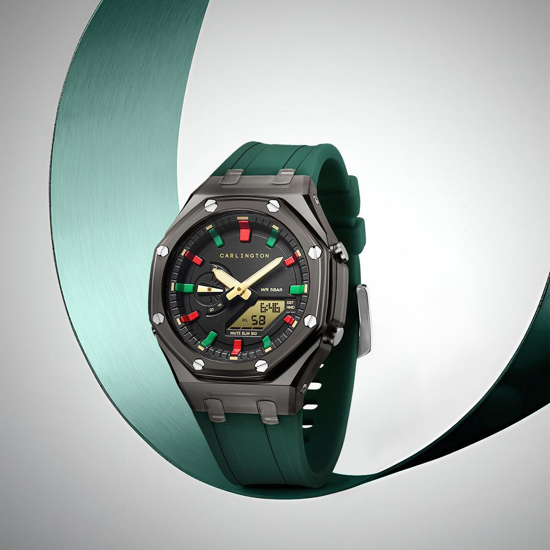 Carlington Velocity Series Analog-Digital Sports Watches for Men and Boys with Alarm, Stopwatch, Backlit Display, Dualtime, Silicone Rubber Strap, Water & Shock Resiatant - CT_8088