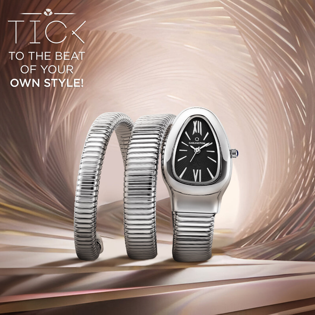 Carlington Elegant Snake Band Analog Women's Watch – Premium Stainless Steel Strap, Oval Designer Dial, Water-Resistant Ladies Watch for Party & Casual Wear Premium Gift Watch for Women